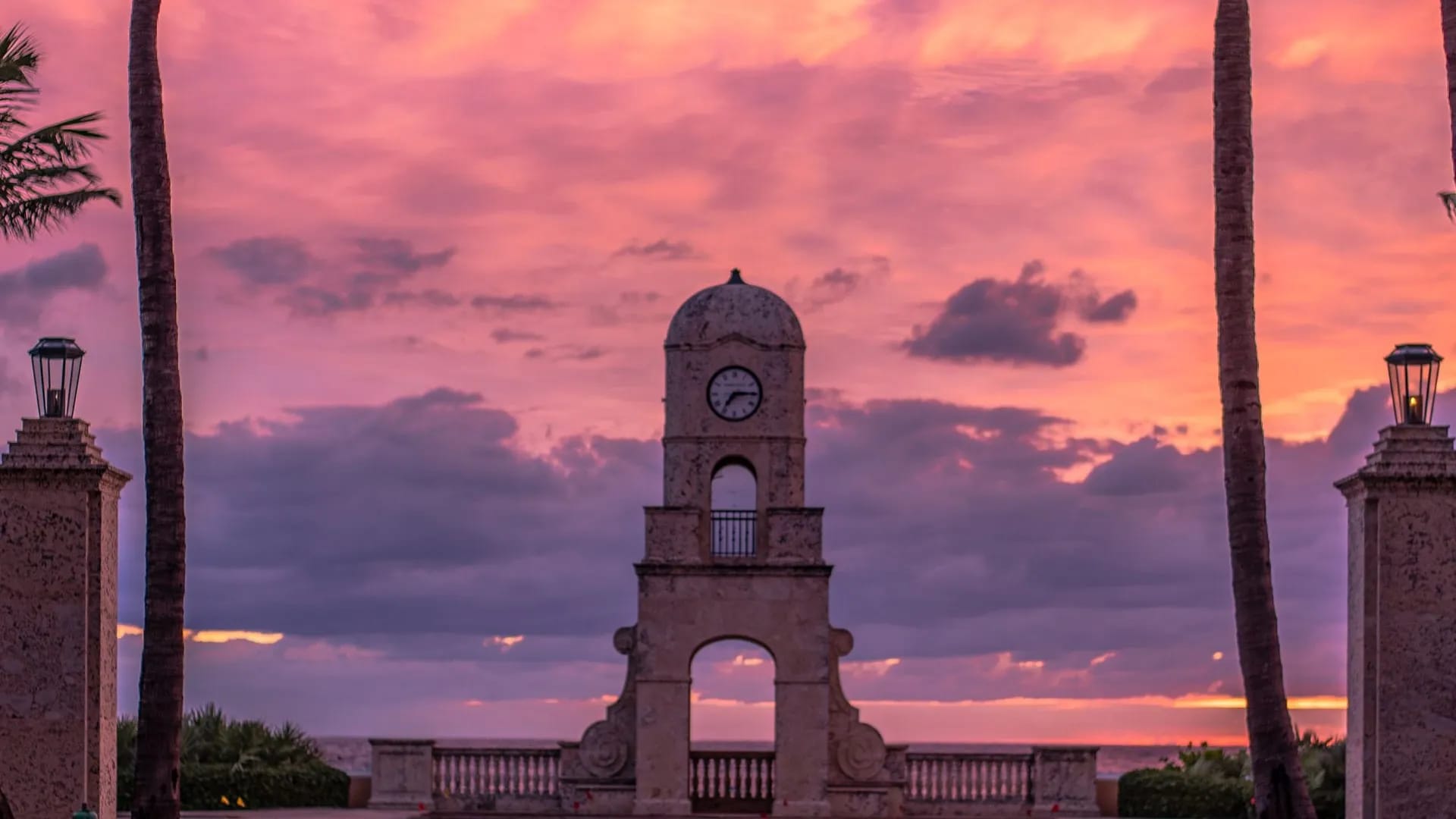 Clock tower on Worth Avenue in the evening glow