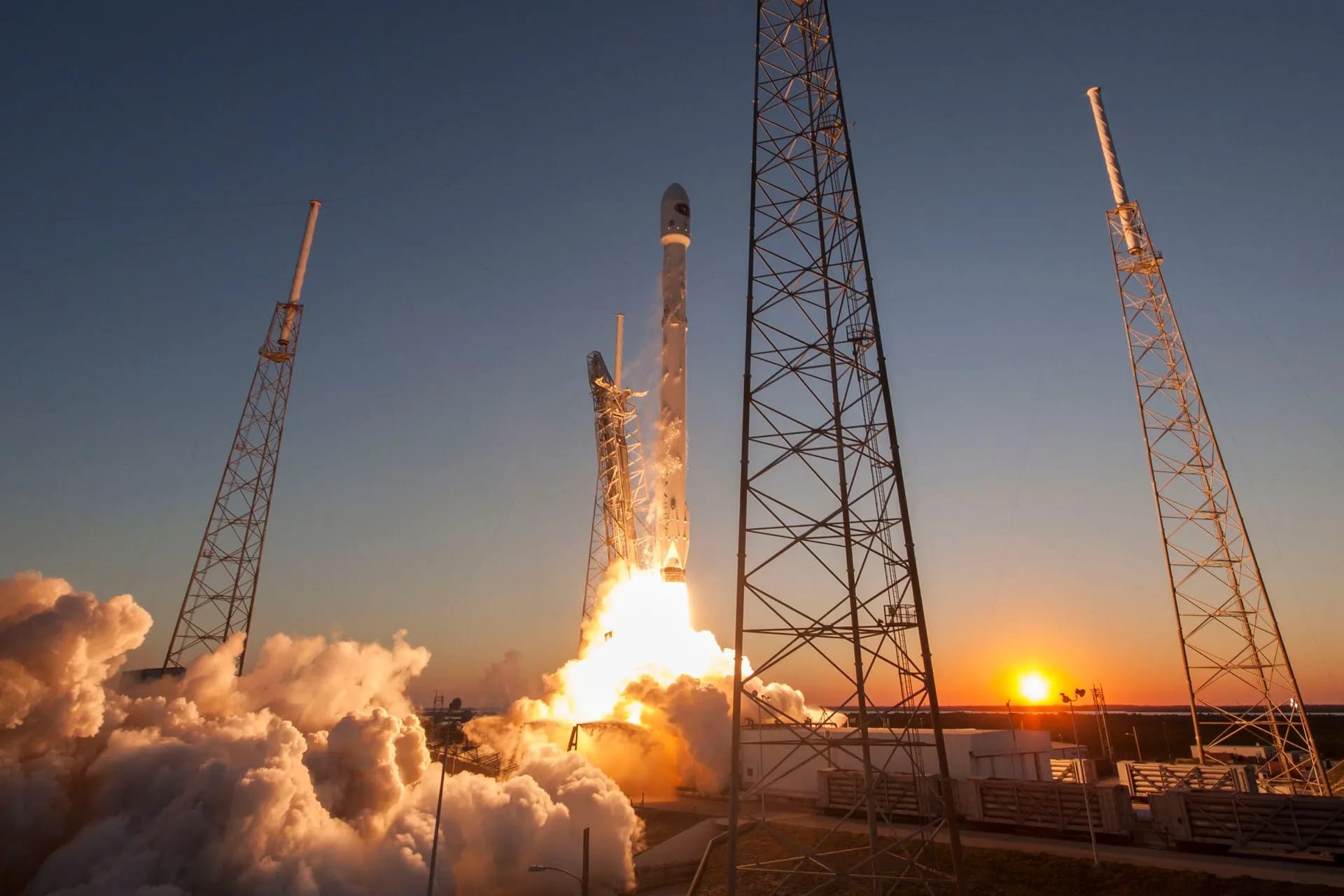 Rocket launch at sunset at Cape Canaveral
