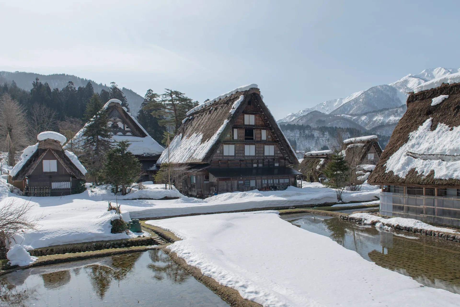 Thatched farmhouses of Shirakawago in the snow