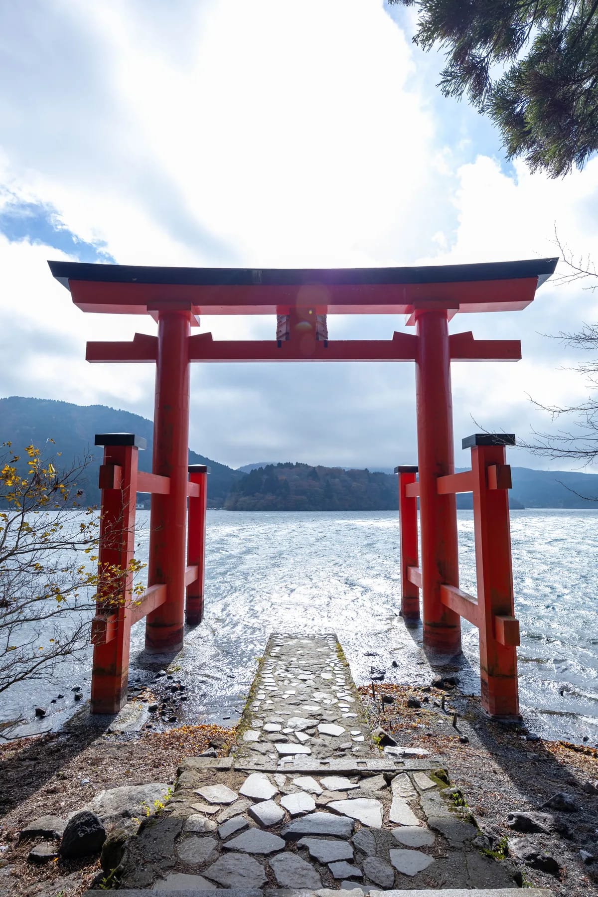 Red torii in Lake Ashi