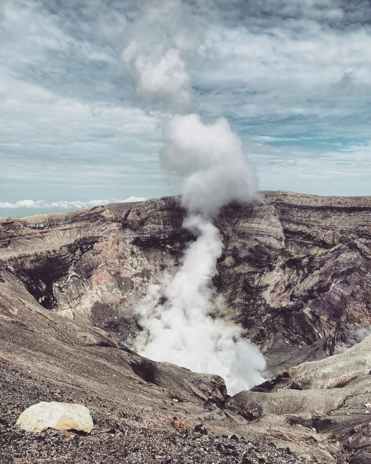 The smoking crater of Mount Aso