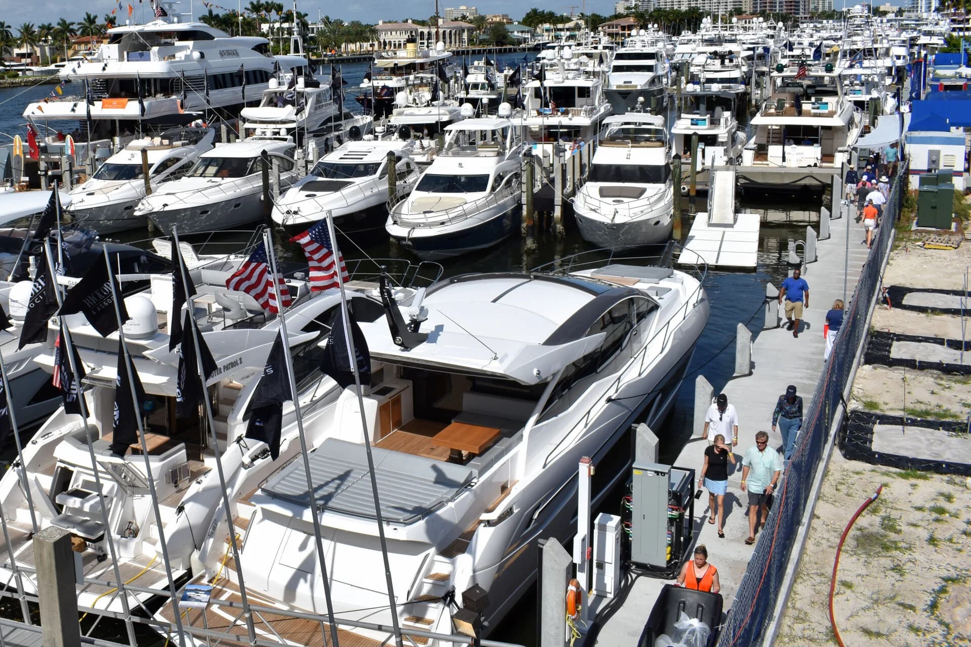 Yachts along the docks of the Fort Lauderdale boat show