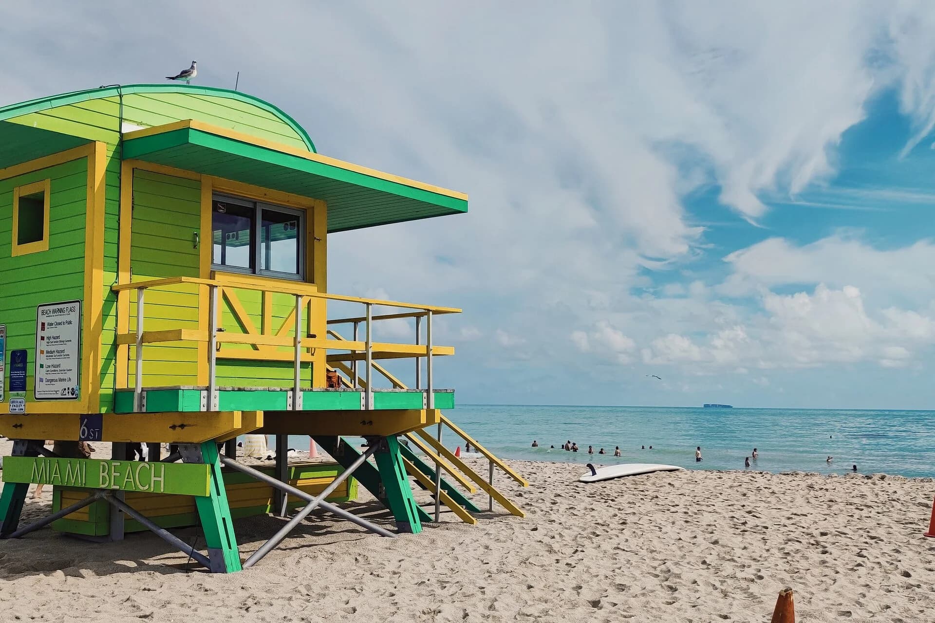 Colourful lifeguard tower on the beach in Miami Beach