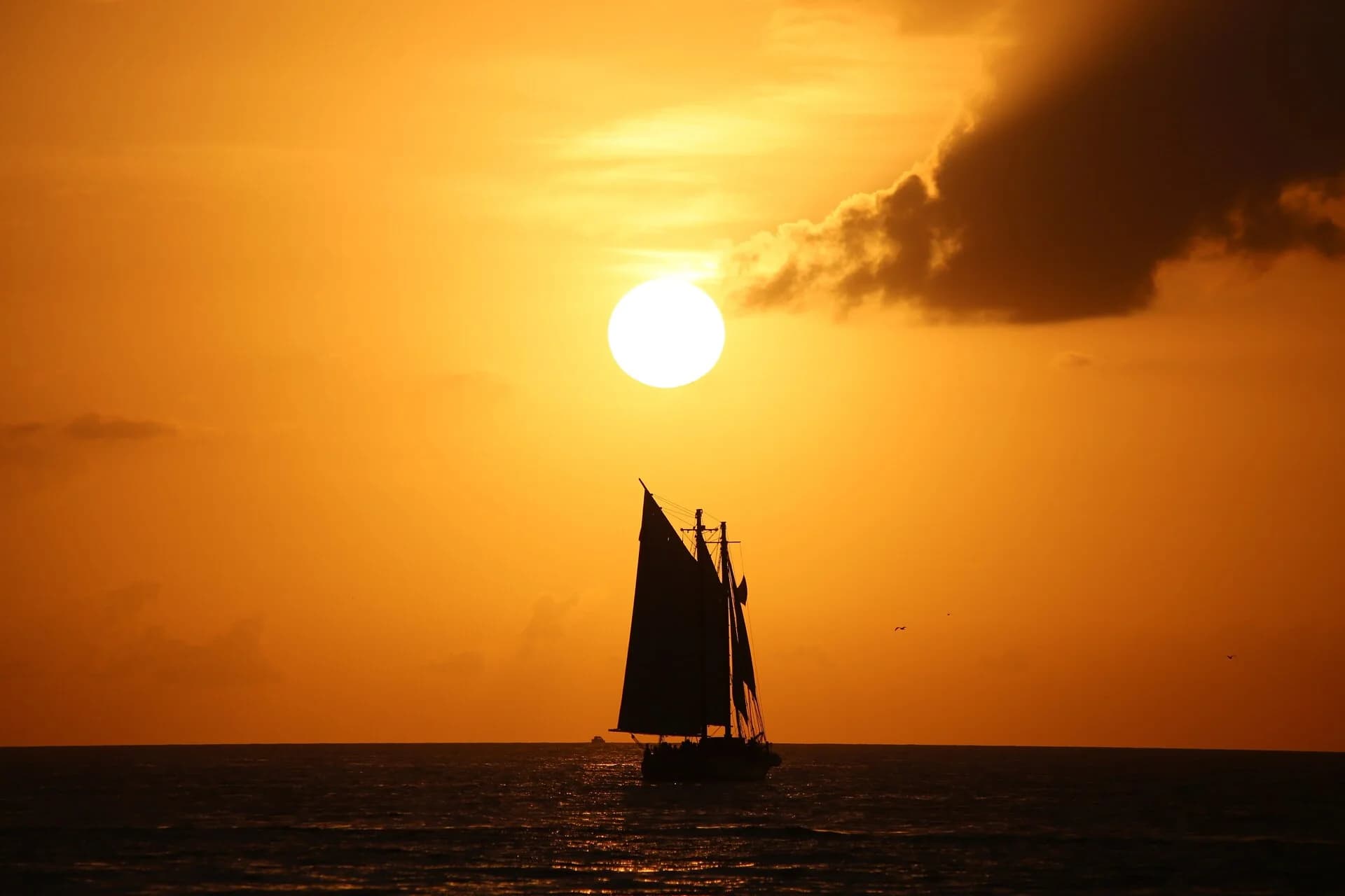 A schooner sailing into the sunset off Key West